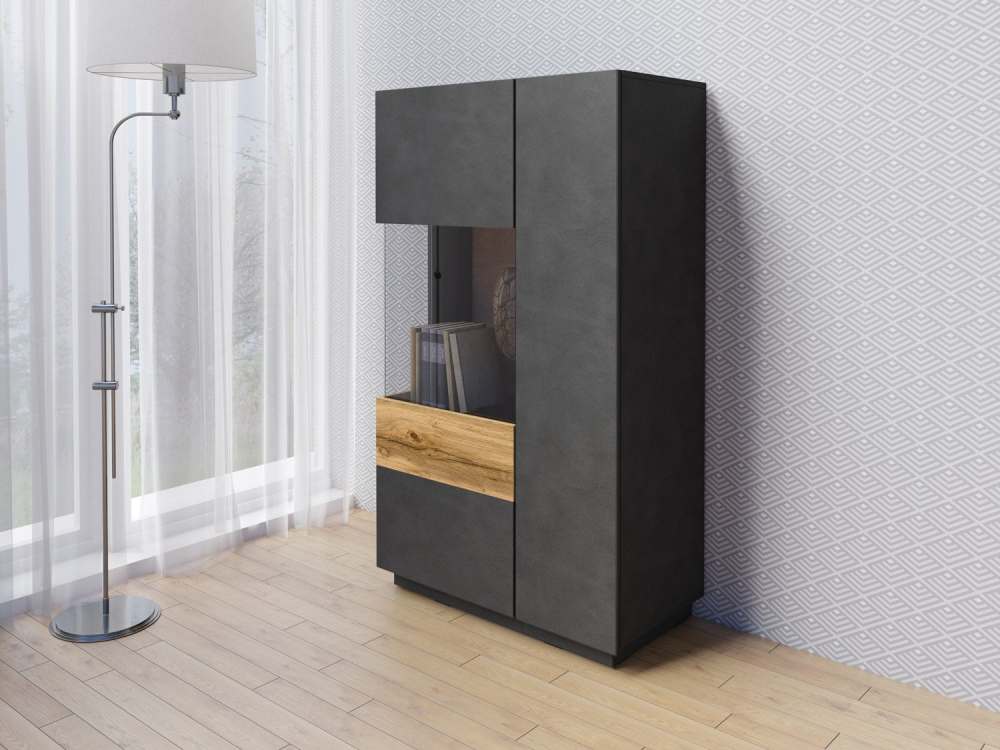 Комод «Silke» 2D-L 241NGY typ 42 Черный матовый/Дуб вотан