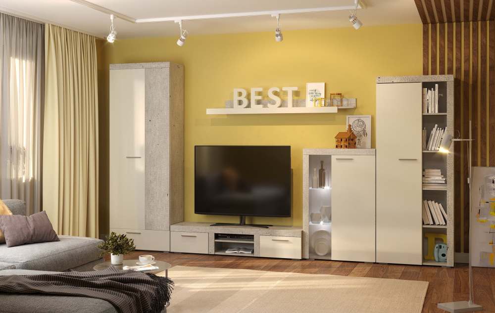 Модульная система «BEST» Бетон/белый глянец  Витрина малая