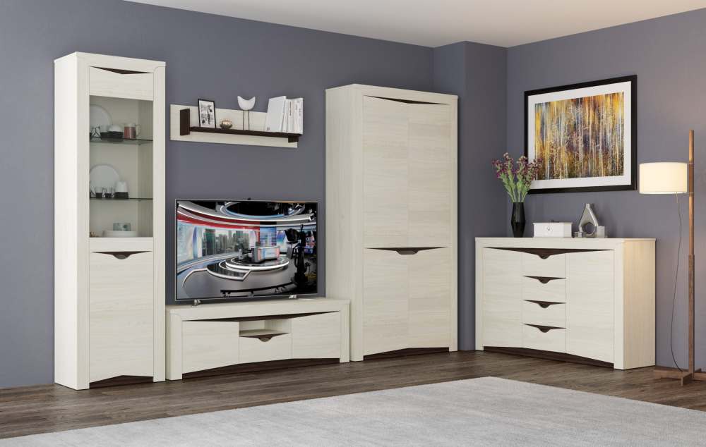 Модульная гостиная «Лючия» Ясень анкор светлый/Венге